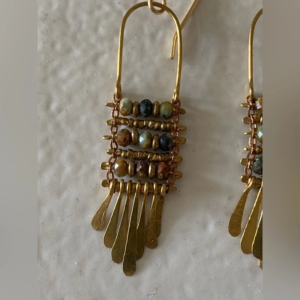Brass & Ocean Jasper Earrings - Picture 8 of 11